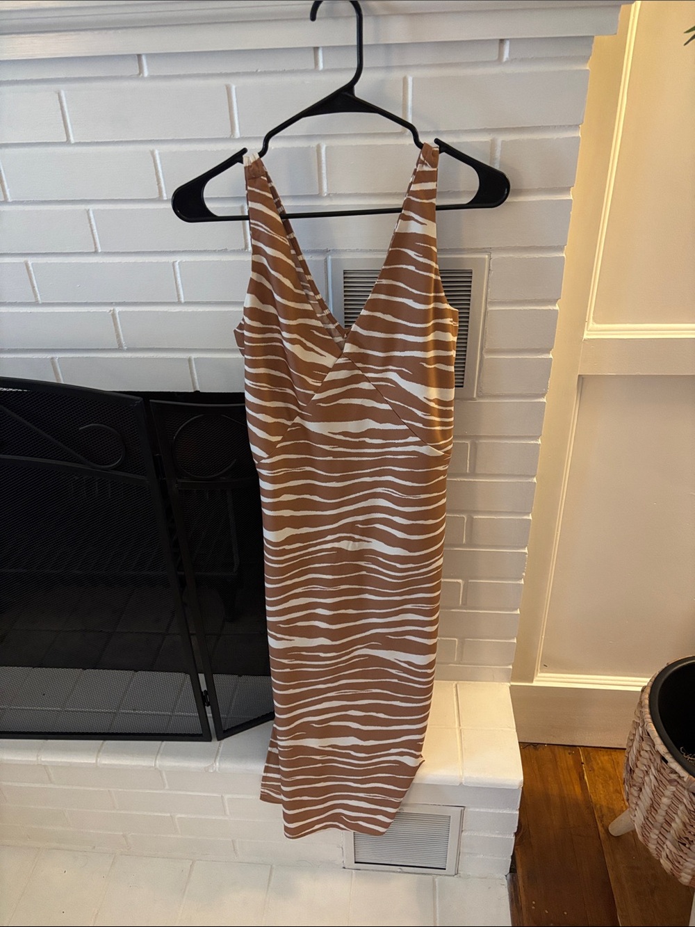 a new day Brown and White Zebra-Print V-Neck Midi Dress